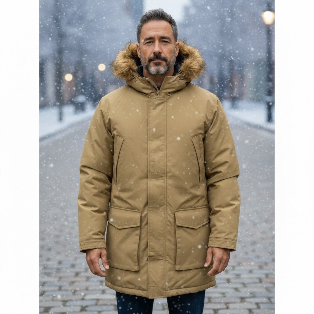 VTG Gveez Mens 5XL Heavyweight Insulated Parka Jacket Khaki Faux Fur Hood NWOT